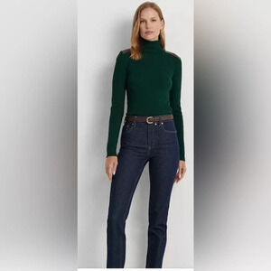 Ralph Lauren Women's 100% Cotton Classic Ribbed Turtleneck ARMY GREEN XL GUC‎